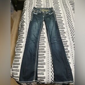 L.A. Idol Dark Blue Flared Women's Jeans with Contrast Stitching